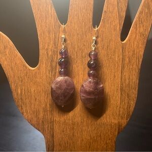 Source Unknown Purple Dangle Earrings with Faceted Beads